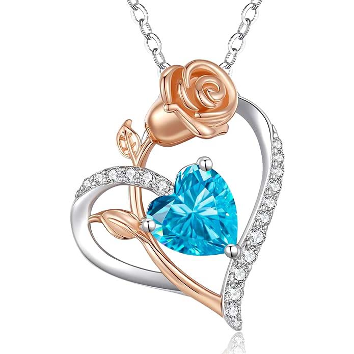 CDE Rose Heart Necklaces for Women 925 Sterling Silver Birthstone Pendant Necklace